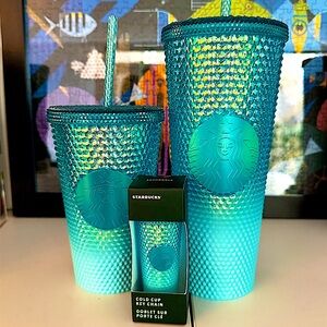 💙NWT SET❄️Starbucks Glacier Gradient Ombre Studded Tumblers and Keychain with 🎁